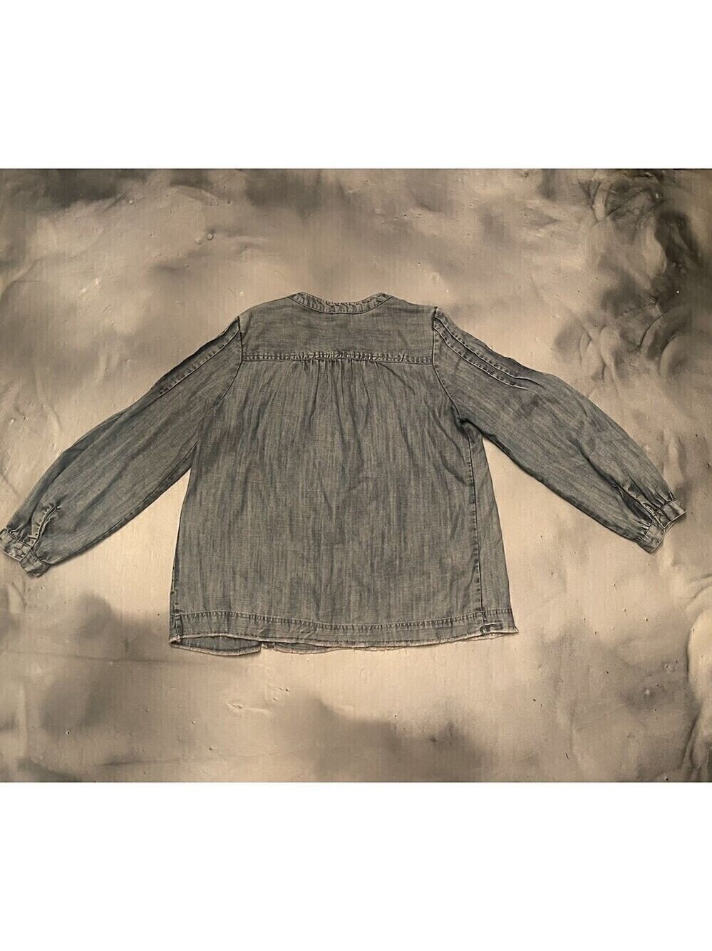 Ivy Jane Chambray Blue Top Womens Small Tencel Pleated Bib Raw Hem Boho - Picture 3 of 3